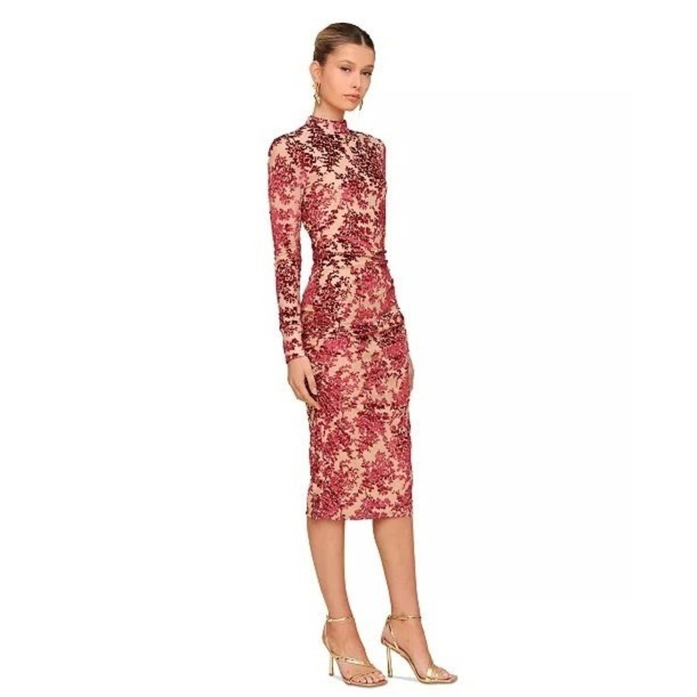 Avec Les Filles Dress Women 4 Pink Excellent Floral Burnout Velvet Ruched Midi